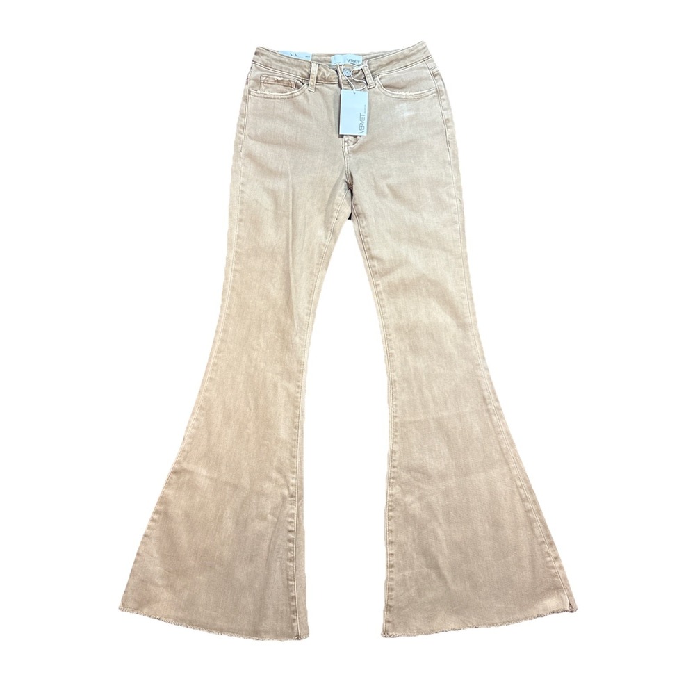 Vervet Women's Sz 26 Jeans Flare High Rise Bella Distressed Khaki Tan Pants